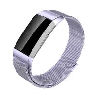 Meikeio Replacement Bands Compatible for Fitbit Charge 3, Charge 3 Stainless Steel Metal Bands(Purple,Large)