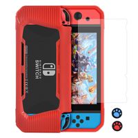 YPLANG Protective Case Cover for Nintendo Switch 2017, Grip Cover with Shock-Absorption and Anti-Scratch Design, 1 TPU Case (Red) with 1 Tempered Glass Screen Protector & 2 Joystick Caps