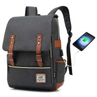 HITOP College Backpack, Vintage Fashion Laptop Travel Bag for Women Men Fits 15.6 Inch Laptop and Notebook (Black USB)