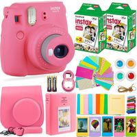 FujiFilm Instax Mini 9 Instant Camera + Fuji Instax Film (40 Sheets) + Batteries + Accessories Bundle - Carrying Case, Color Filters, Photo Album, Stickers, Selfie Lens + More (Flamingo Pink)