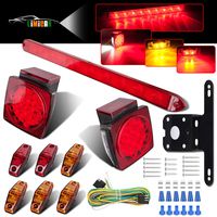 LIMICAR LED Trailer Lights Kit 12V Waterproof Square Stop Turn Tail Truck Lights w/Wire & Bracket Red/Amber Side Fender Marker Lamps 3rd Brake ID Light Bar for Trailer Boat Camper Snowmobile RV