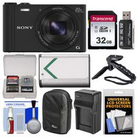Sony Cyber-Shot DSC-WX350 Digital Camera (Black) with 32GB Card + Case + Battery & Charger + Tripod/Grip Kit