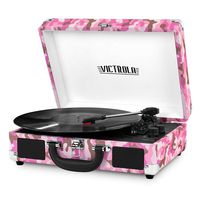 Victrola Vintage 3-Speed Bluetooth Suitcase Turntable with Speakers, Pink Camo (Renewed)
