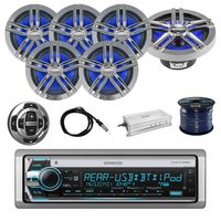 Kenwood Marine CD Receiver with Kenwood Wired Remote, Enrock Marine Charcoal Loudspeakers (3-Pairs), Enrock Marine Antenna, Enrock Marine 4-Channel Amp. and 50 Foot 16-G Speaker Wire