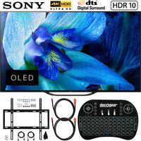 Sony XBR-65A8G 65-inch BRAVIA OLED 4K HDR TV (2019) Bundle with Deco Mount Flat Wall Mount Kit, Deco Gear Wireless Backlit Keyboard and Deco Gear 2X 4K Copper 6ft HDMI Cable