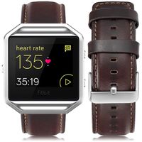 UMAXGET Leather Band Compatible with Fitbit Blaze, Retro Cowhide Genuine Leather Band with Black Silver Metal Frame Compatible with Fitbit Blaze Smart Watch Strap for Men Women, Dark Brown Large