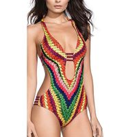 Yang-Yi Causal Summer Women Bandage One Piece Push Up Padded Bra Swimwear Swimsuit (Multicolor, US L)