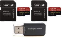 SanDisk 400GB Micro SDXC Extreme Pro Memory Card (2 Pack) Works with GoPro Hero 8 Black, Max 360 Cam U3 V30 4K A2 Class 10 (SDSDQXCZ-400G-GN6MA) Plus (1) Everything But Stromboli (TM) MicroSD Reader