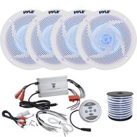 Enrock Marine 4 x Pyle 6.5" LED 2-Way Marine 240W White Component Speakers, Pyle Waterproof 1200 Watt Bluetooth 4-Channel Boat Yacht Amplifier System, Grade 18-Gauge Speaker Wire
