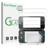 Nintendo 2DS XL Screen Protector Pack, amFilm [2 GLASS Top, 4 PET Bottom] High Quality Screen Protectors for New Nintendo 2DS XL 2017 (6 Protectors in Package)