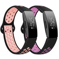 Lintelek Replacement Bands Compatible with Fitbit Inspire HR,Soft Friendly Silicone Wristband,Washable Breathable Straps for Sports Women Men,Small Large (Black Pink+Black Purple, Small)