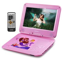 UEME Portable DVD Player with 10.1 Inches HD LCD Screen, Car Headrest Mount Holder, Remote Control, Car Charger Wall Charger, Kids DVD Players with Rechargeable Battery (Pink)