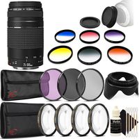 Canon EF 75-300mm f/4-5.6 III Lens + 58mm Filter Kit + Macro Kit + Color Filter Kit + Tulip Lens Hood + Rear & Front Cap + 3pc Cleaning Kit