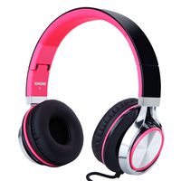 RockPapa I2052 Over Ear Foldable Headphones with Microphone, Noise Isolating, Adjustable Headsets for iPhone iPad iPod MP3/4 Laptop Black/Pink