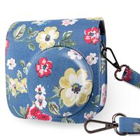 WOLVEN Protective Case Bag Purse Compatible with Fuji Instax Instant Mini 9 / Mini 8 / Mini 8+ Instant Camera, Dark Blue Flower Floral