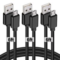 Micro USB Cable, 6ft 3 Pack Long Universal Micro USB Data Cord, High Speed Sync and Long Charger Cord Wire for Android for Samsung Galaxy S7 Edge, S7, S6 Edge,S6,Black