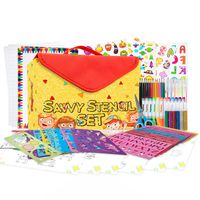 Stencil Drawing Kit for Kids, 100 Piece Set with 300+ Stickers, 540+ Stencil Shapes, Spirograph, Art and Craft Supplies, Gel Pens, Colored Pencils, Paper, Carry Case + More, STEM Toys For Boys & Girls
