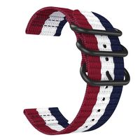 Emibele 22mm Universal Watch Band, Fine Woven Nylon with Stainless Steel Buckle Adjustable Replacement Band for 22mm Sport Strap, Blue & White & Red