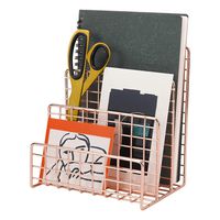 LEORISO Mail Holder, 3 Slots Letter Sorter, Metal Mail Organizer, Office Organization for Mails, Files, Books, Brochures & Postcards (Rose Gold)