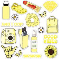 ANERZA VSCO Stickers for Hydro Flask, Light Yellow Vinyl Waterproof Water Bottle Stickers for Hydroflasks, Laptop, Phone, Cute Trendy Aesthetic Stickers for Teens, Girls, VSCO Girl Stuff