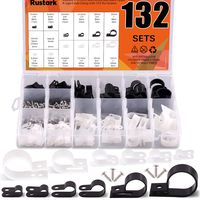 Rustark 132 Pcs 6 Sizes White and Black Nylon R-Type Cable Clamp Cable Organizer Cord Fasteners Screw Mounting Electrical Grip Wire Clips with 132 Pcs Screws for Wire Management