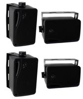 4) Pyle PLMR24B 3.5" 400 Watt 3-Way Weather Proof Mini Box Speakers System Black