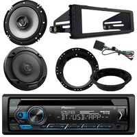 Pioneer Bluetooth CD Stereo Audio Receiver - Bundle Combo with 2x Kenwood 6.5" Inch Black Coaxial Speakers w/ Adapter Brackets, Radio Dash Kit for 1998-2013 Harley Motorcycle Bikes
