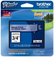 Genuine Brother 3/4" (18mm) Black on Clear TZe P-touch Tape for Brother PT-7600, PT7600 Label Maker