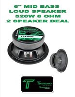 (2) Timpano TPT-MD6 Full Range Mid Bass Loud Speaker 6" 8 Ohm (520W Peak) 1 Pair