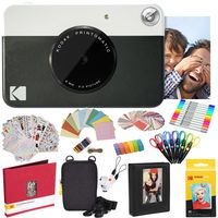 Kodak Printomatic Instant Camera (Black) All-in-Bundle + Zink Paper (20 Sheets) + Deluxe Case + Photo Album + 7 Unique Sticker Sets + Markers + Scissors + Border Stickers and So Much More