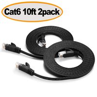 Ethernet Cable Cat 6 10 ft, Flat Computer Network Patch Cable, Durable High Speed Internet Wire with RJ45 Connectors for Router, Modem, PS4, Xbox, Faster Than Cat5/Cat5e, 10 Feet Black (2 Pack)