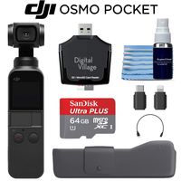 DJI Osmo Pocket Handheld 3 Axis 4k Gimbal Stabilizer with Integrated Camera + SanDisk 64GB MicroSD + Card Reader Starter Bundle