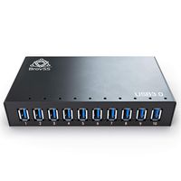 BrovSS - 10 Port Powered USB 3.0 Hub Aluminum - USB Hub Charger - Multiple Port Splitter Hub with 12V 5A 60W Power Adapter