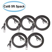 SHARPALIN 5 Pack High Speed Cat6 Ethernet Cable 5ft Black - Flat Internet Patch Cable - Cat 6 Cable, 250 MHz UTP 32AWG (5pack 5ft Black)