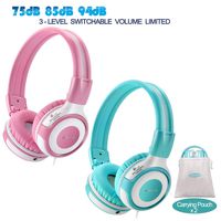2 Pack of SIMOLIO Kids-Safe Headphones with 94dB,85dB,75dB Volume Limited, with Share Port Headphones for Kids, Durable Children Headphones with Portable Bag, On-Ear Headphone for Toddlers/Girls/Boys