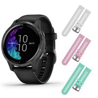Garmin Venu GPS Smartwatch with AMOLED Display and Included Wearable4U 3 Straps Bundle (Black/Slate, White/Pink/Teal)