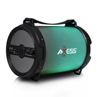 AXESS SPBL1046 Portable Bluetooth 2.1 LED Lit Hi-Fi Cylinder Loud Speaker with Built-In 6" Sub and SD Card, USB, AUX, 2 Microphone Inputs in Black