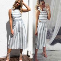 Women Sleeveless Stripe Jumpsuit,Hemlock Summer Wide Leg Pants Jumpers Tops Playsuit Trousers Hemlock (M, Grey)