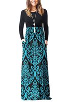 AUSELILY Women Long Sleeve Loose Plain Plus Size Maxi Dresses Casual Long Dresses with Pockets (XS, Black Blue)