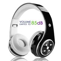 Kids Wireless Bluetooth Headphone with Microphone Volume Limited Foldable Earphone Children Stereo On Ear Headset for PC/TV/Tablets/Smartphones (Black)