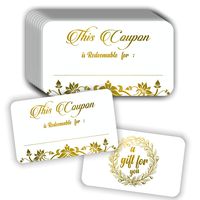 Coupon Cards (Pack of 50) Premium Gold Foil Stamping 3.5"x2" Blank Gift Certificates Redeem Vouchers for Business
