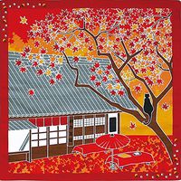 Kyoto Traditional Furoshiki (Japanese Wrapping Cloth) a Cat Tama Autumn Leaves Maeda Senko