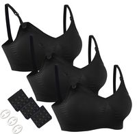 Women's Adjustable Seamless Nursing Bra Push Up Comfort Sleep Bralette Black,3PCS/Pack(Black),Medium