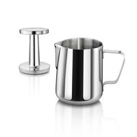 New Star Foodservice 28829 Commercial Grade Stainless Steel 18/8 12 oz Frothing Pitcher and Die Cast Aluminum Tamper Combo Set, Silver