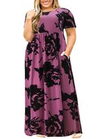 Nemidor Women Short Sleeve Loose Plain Casual Plus Size Long Maxi Dress with Pockets (PurplePrint, 26W)