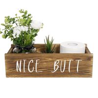 TIMEYARD Nice Butt Bathroom Decor Box, Toilet Paper Holder, Farmhouse Rustic Wood Box Crate Storage Bin, Funny Home Decor for Bathroom Kitchen Table Counter, Brown