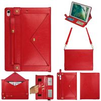 iPad Case for 6th Gen iPad 2018, Multi-function Wallet Protective Cover with Card Slot/Cash Pocket/Pen Holder/ Classic Buckle Closure Shoulder Bag Book Case for 9.7 inch iPad 6th/ 5th/Air1& Air 2,Red