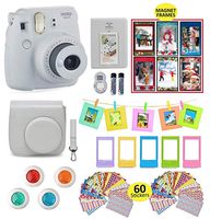 Fujifilm Instax Mini 9 Instant Camera with Accessories | Bundle of Soft Leather Case + Mini Photo Album + 6 Magnet Frames + 4 Colored Lenses + Selfie Lens + 10 Photo Frames + Stickers + More