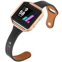 Aiseve Slim Leather Bands Compatible for Fitbit Blaze, Thin Tapered Wristband Rose Gold Metal Frame Clasp for Fitbit Blaze Small Large Women Men (Large, Black/Rose Gold)