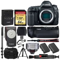 Canon EOS 5D Mark IV Full Frame Digital SLR Camera Body + Canon Battery Grip BG-E20 + Canon Battery + Canon RC-6 Wireless Remote + 64GB Memory Card + TTL Flash + DC59 Case + 57" Tripod + 72" Monopod